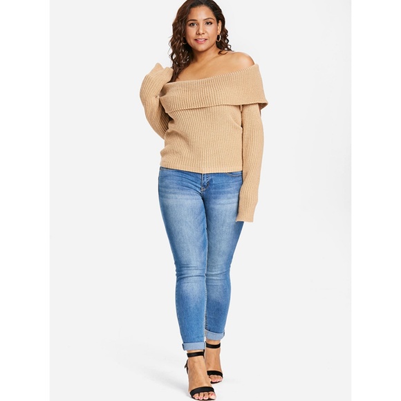 Plus Size Cutout Off Shoulder Sweater - Cornsilk - Picture 4 of 8